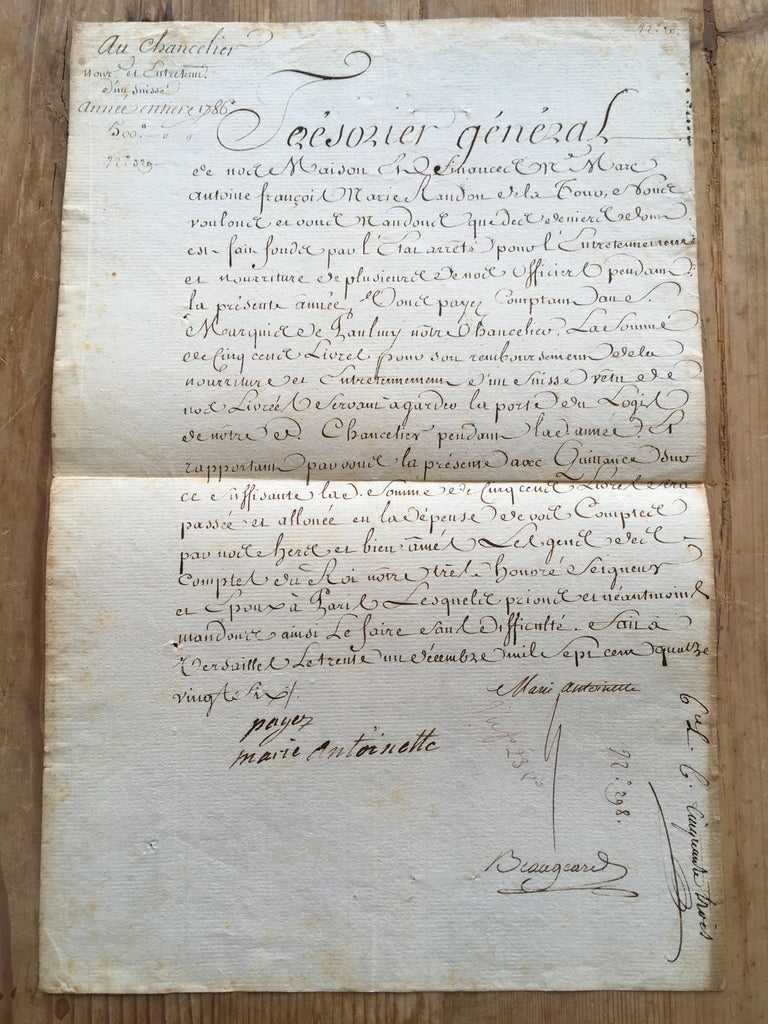 Marie Antoinette signed and inscribed document