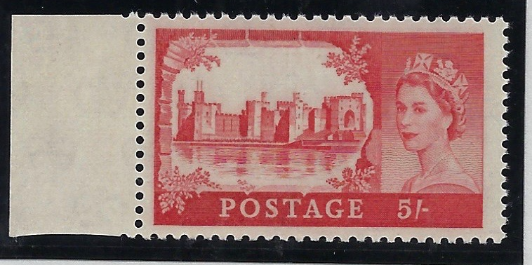 Great Britain 1965 5s Scarlet-vermilion (printed on gummed side) SG596ab