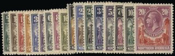 Northern Rhodesia 1925-29 set of 17 to 20s SG 1/17