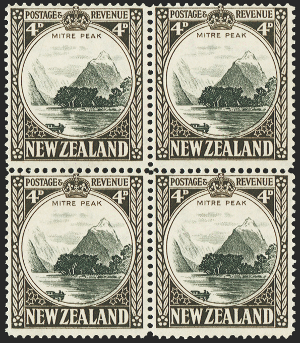 NEW ZEALAND 1936-42 4d black and sepia (UNUSED), SG583c