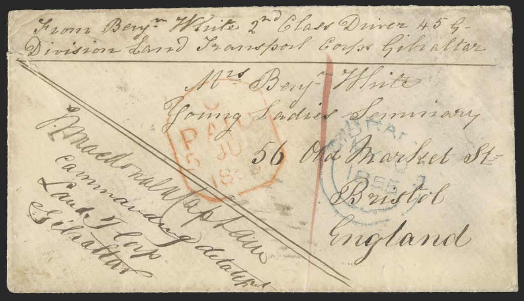 GIBRALTAR 1855 soldier's cover