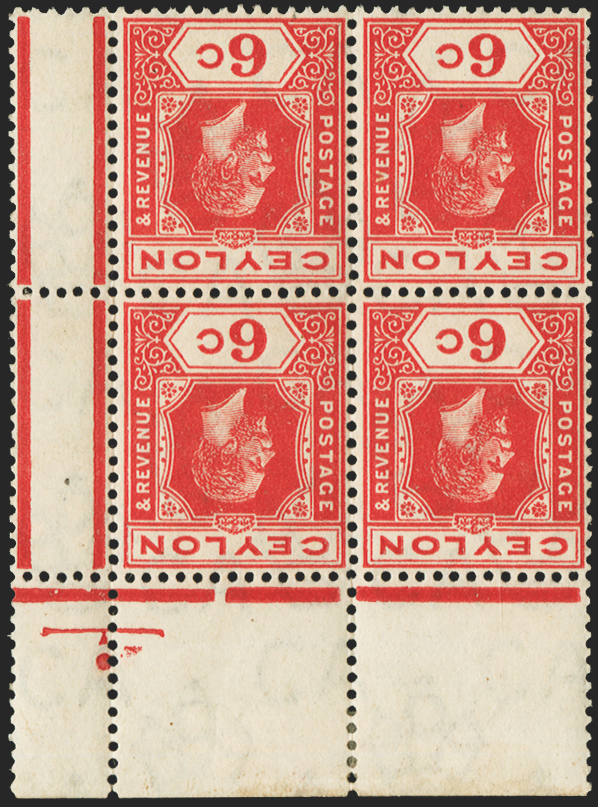 CEYLON 1912-25 6c pale scarlet variety, SG305w