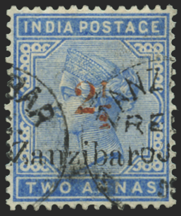 ZANZIBAR 1898 '2½' (type 3) on 2a dull blue (USED), SG38D