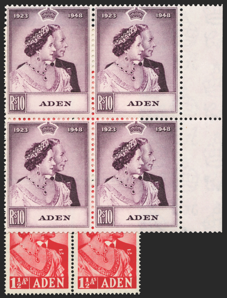 Aden 1949 RSW 1 1/2 and 10r (unused), SG30/1