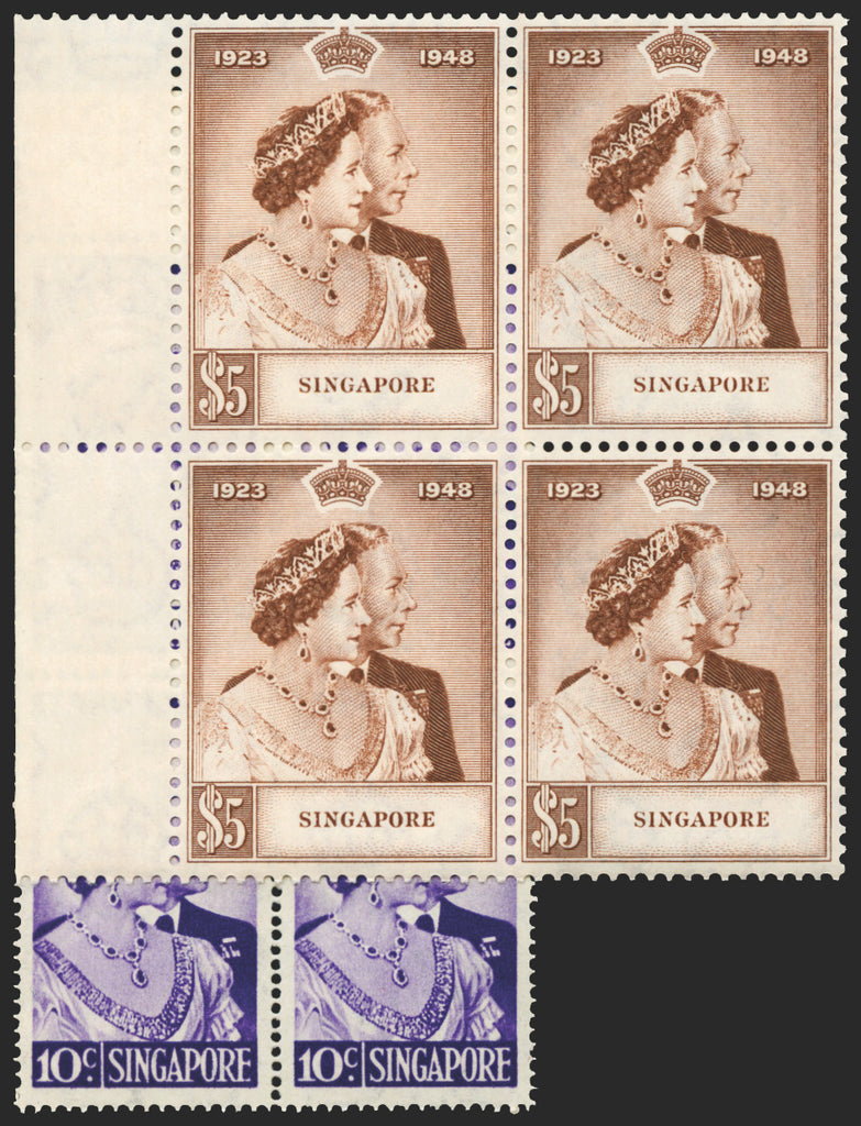 SINGAPORE 1948 Royal Silver Wedding 10c and $5, SG31/2