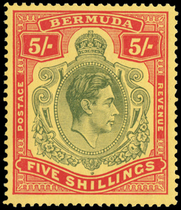 BERMUDA 1938-53 5s dull yellow-green and red/yellow, variety, SG118b