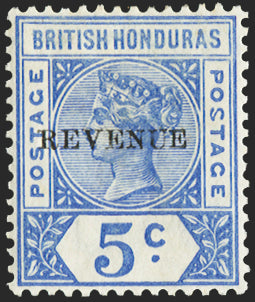 BRITISH HONDURAS 1899 5c ultramarine 'REVENUE' variety, SG66b
