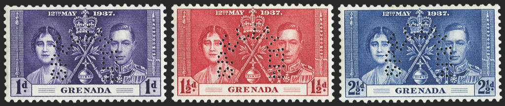 GRENADA 1937 Coronation set of 3 SPECIMEN, SG149s/51s