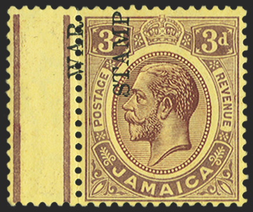 JAMAICA 1917 3d purple/yellow 'WAR/STAMP' error, SG75d