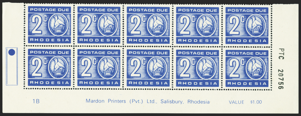 RHODESIA 1970-73 2c ultramarine Postage Due error, SGD19a