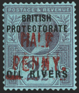 NIGER COAST 1893 'HALF PENNY.' on 2½d purple/blue, SG13