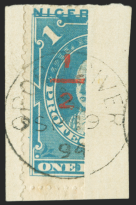 NIGER COAST 1894 '½' on left half of 1d pale blue, SG58d