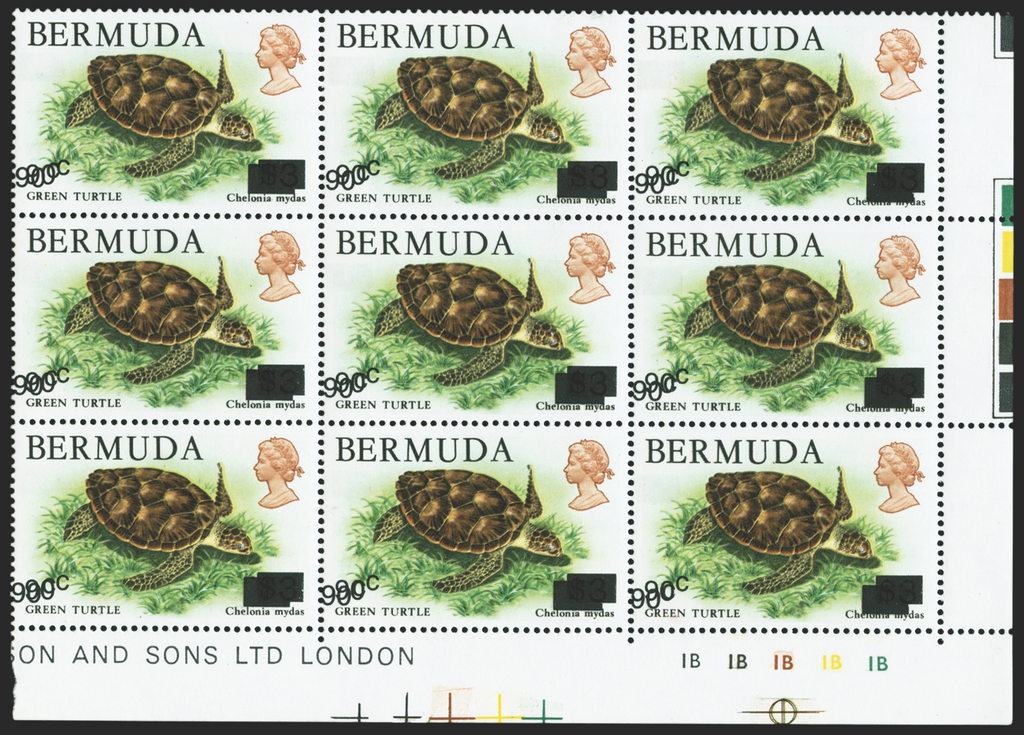 BERMUDA 1986 90c on $3 'Green Turtle' (UNUSED), SG534a