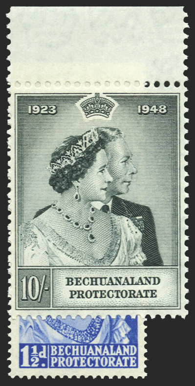 BECHUANALAND 1948 RSW 1½d and 10s (UNUSED), SG136/7