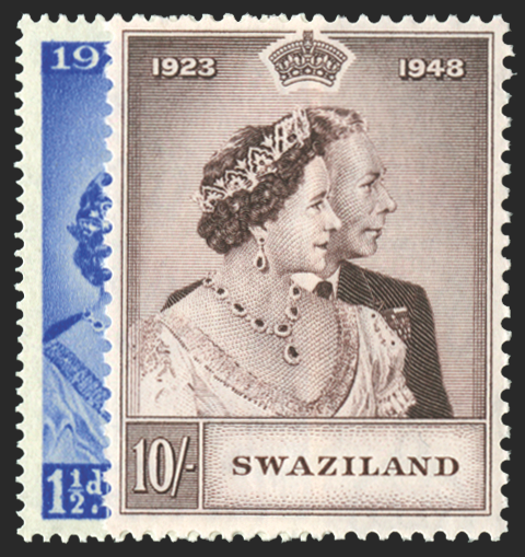 SWAZILAND 1948 Royal Silver Wedding 1½d and 10s, SG46/7