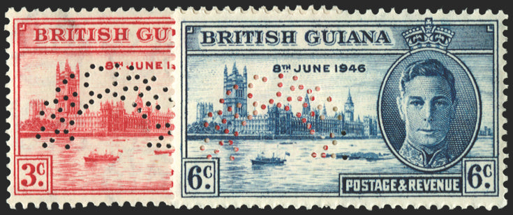 BRITISH GUIANA 1946 Victory 3c and 6c (SPECIMEN), SG320s/1s