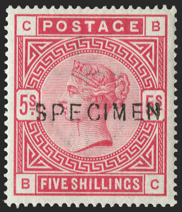 Great Britain 1884 5s rose SPECIMEN, SG180s