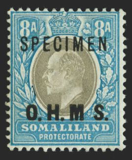 SOMALILAND PROTECTORATE 1904-05 8a grey-black and pale blue Official Variety, SGO13as