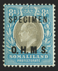 SOMALILAND PROTECTORATE 1904-05 8a grey-black and pale blue Official Variety, SGO13as
