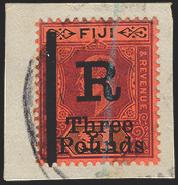 FIJI 1912 £3 on £1 purple and black/red REVENUES