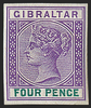 GIBRALTAR 1898 4d imperforate colour trial in violet and blue-green, SG43