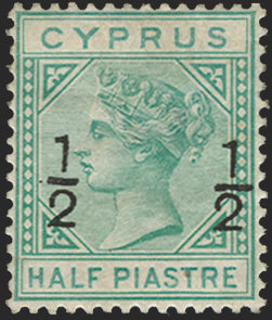 CYPRUS 1882 ½ on ½pi emerald green, SG23