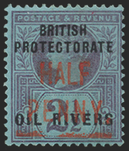 NIGER COAST 1893 'HALF-PENNY' on 2½d purple/blue, SG12