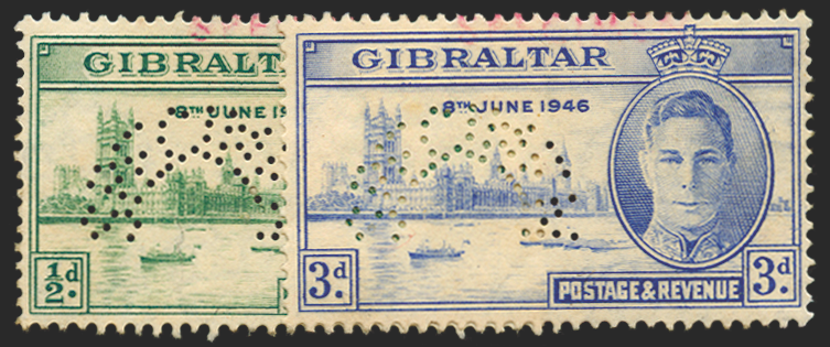 GIBRALTAR 1946 Victory ½d and 3d Specimens, SG132s/3s