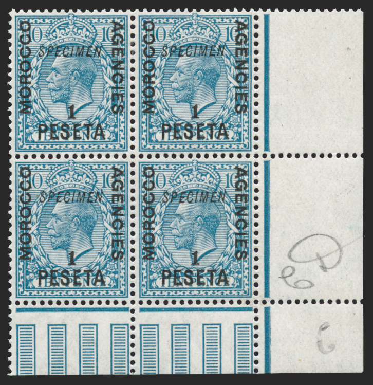 MOROCCO AGENCIES 1914-26 Spanish Currency 1p on 10d turquoise-blue SPECIMENS, SG135