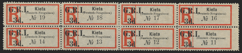 NEW GUINEA 1915 3d black and red registration label 'Kieta', SG38b