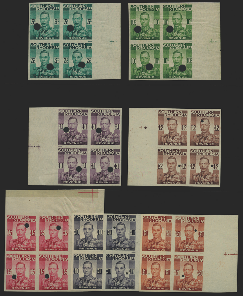 SOUTHERN RHODESIA 1937 3s, 10s to £10, £50 Revenues