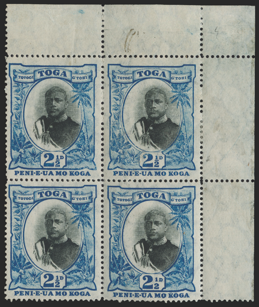 TONGA 1897 2½d black and blue variety, SG43b/ba