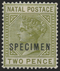 South Africa Natal 1887-89 2d olive-green SPECIMEN, SG106s