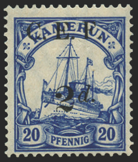 Cameroon 1915 2d on 20pf ultramarine surcharge error, SGB4a