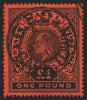 South Africa 1908-09 Natal £1 purple and black/red used in Cape of Good Hope, SGZ68