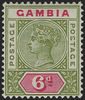 Gambia 1898-1902 6d olive-green and carmine, variety, SG43a