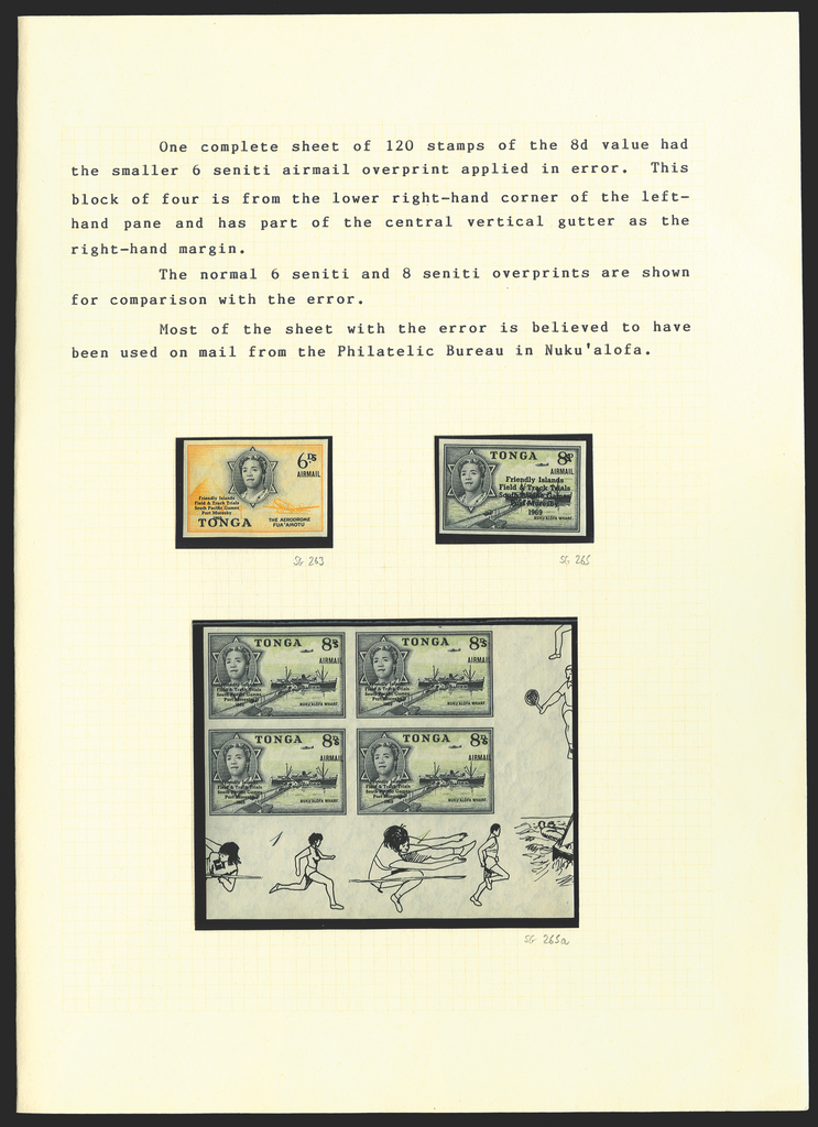 Tonga 1968 8s on 8d black and greenish yellow error, SG265a