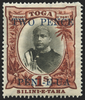 Tonga 1923-4 2d on 1s black and red-brown variety, SG67var