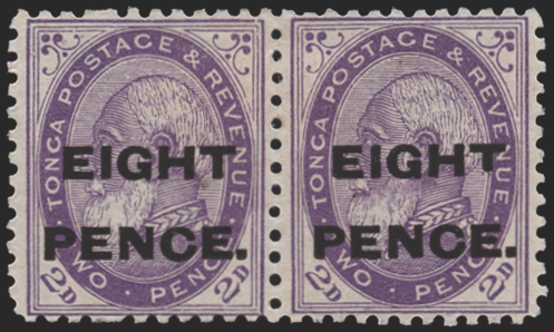 Tonga 1891 8d on 2d violet variety, SG6a