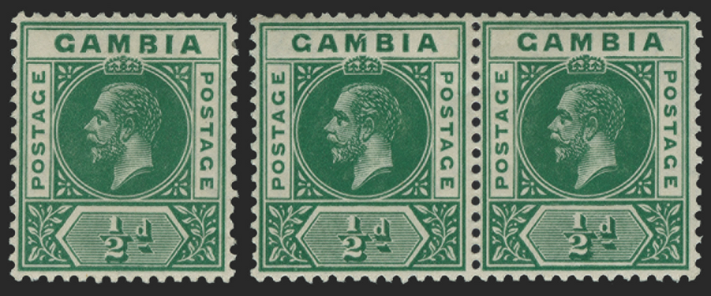 GAMBIA 1912-22 ½d deep green variety, SG86var