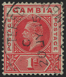 GAMBIA 1912-22 1d red variety, SG87c
