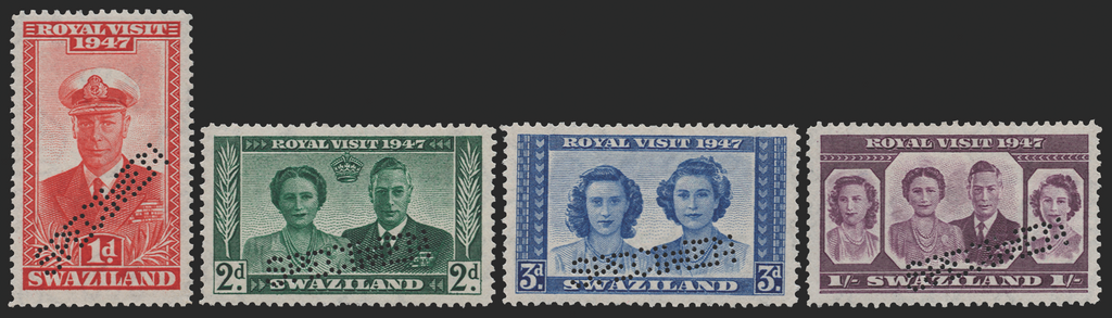SWAZILAND 1947 Royal Visit set of 4 to 1s Specimens, SG42s/5s