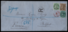 Zanzibar 1896 Registered Cover to France,  SG3D, 5D, 8D