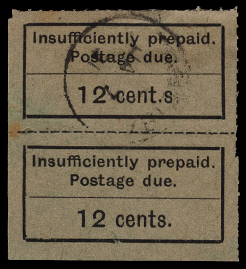 Zanzibar 1926-30 12c black/green Postage Due error, SGD7/a