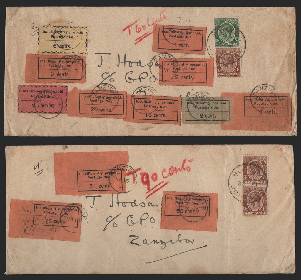 Zanzibar 1930 (NO) Postage Due Covers x 2,  SGD1/17, 21/3