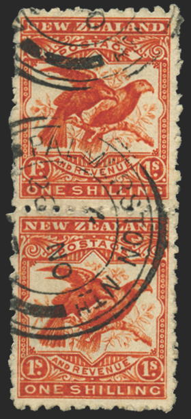 NEW ZEALAND 1902-07 1s orange-red "Kea and Kaka" error, SG315ba