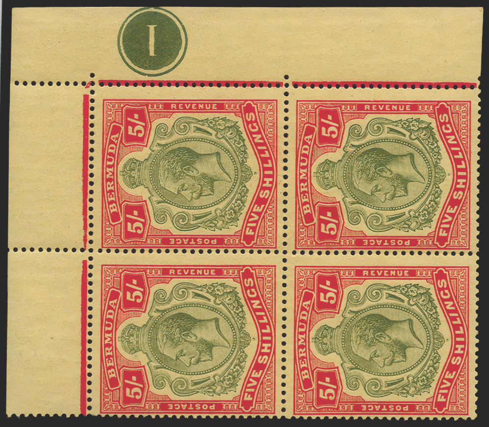 BERMUDA 1918-22 5s green and carmine-red/pale yellow (UNUSED), SG53d/da/db