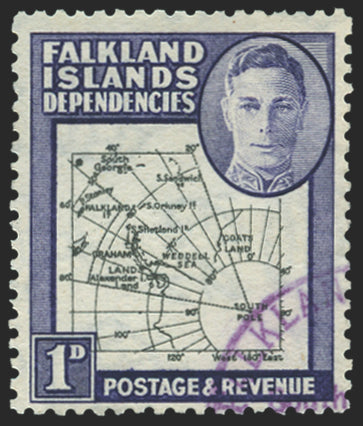 Falkland Islands Dependencies 1946 1d black and violet, SGG2aa