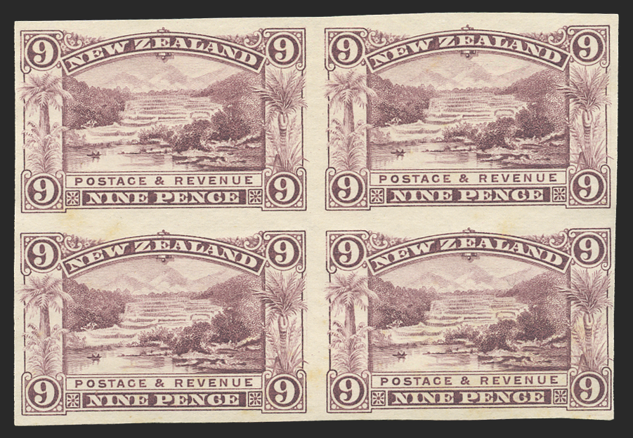 New Zealand 1899 9d imperforate plate proof in purple, SG267