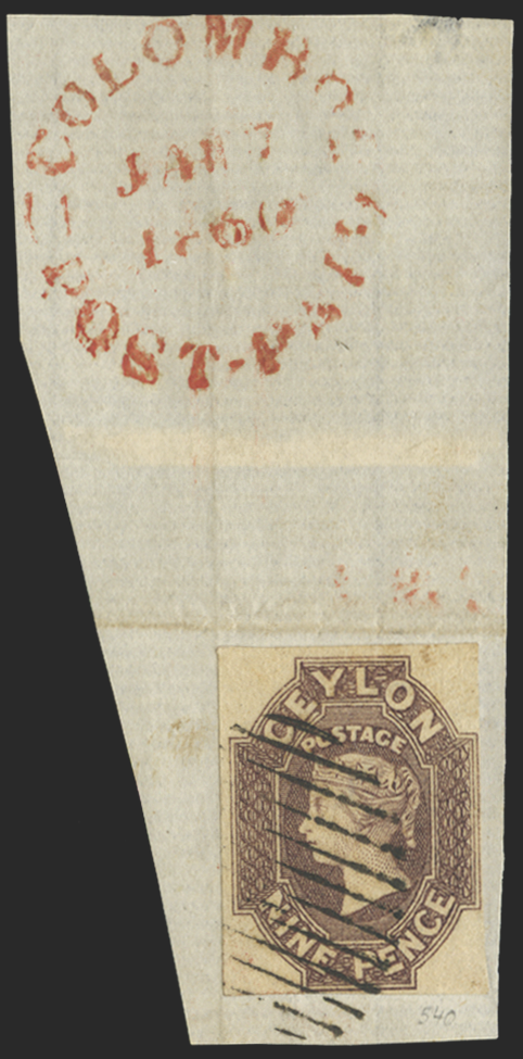 Ceylon 1857-59 9d purple-brown, SG8